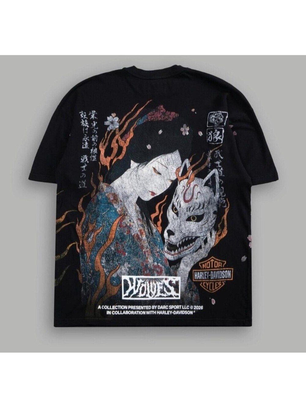 Darc Sport H-D x Bushido side by side tee black t-shirt with geisha graphic L